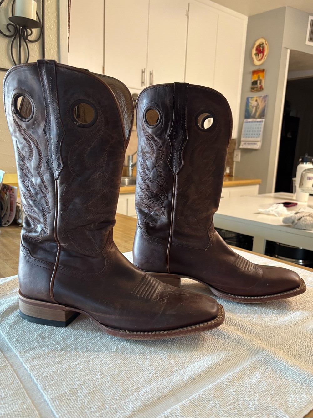 Men's Brown Cody James Leather Pull-On Western Boots with Dual Hand Holes